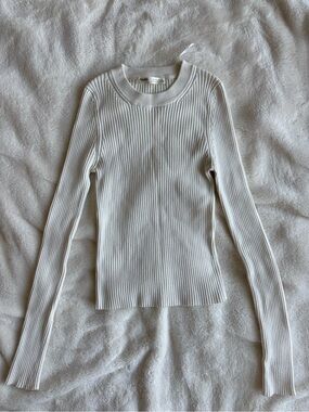 Pull&Bear Cream Ribbed Long-Sleeve Crew Top